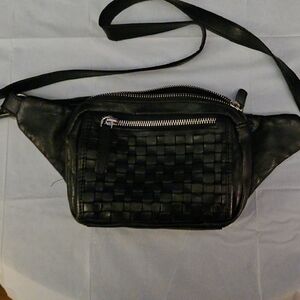 Black Woven Leather Crossbody Sling Bag